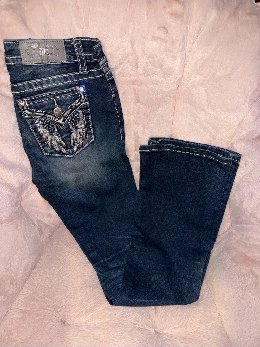 Miss Me JS1013L Signature Boot Rhinestone Jeans Size 27 Y2K